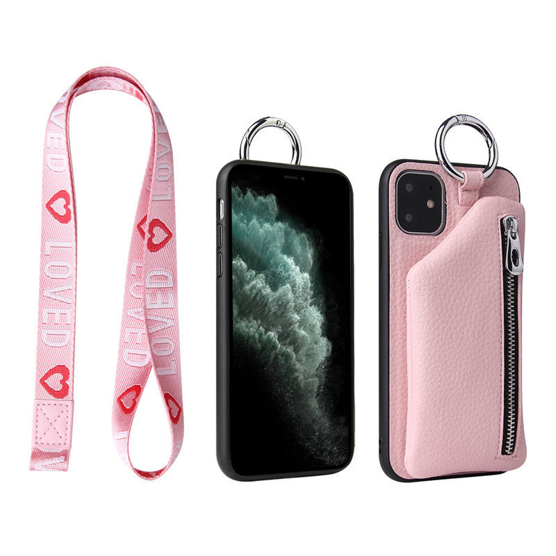iPhone 11-14 Schutztasche/PU-Leder Trageriemen, Münztasche, Schutzhülle – Crossbody-, Halsband- & Brieftaschen-Case“