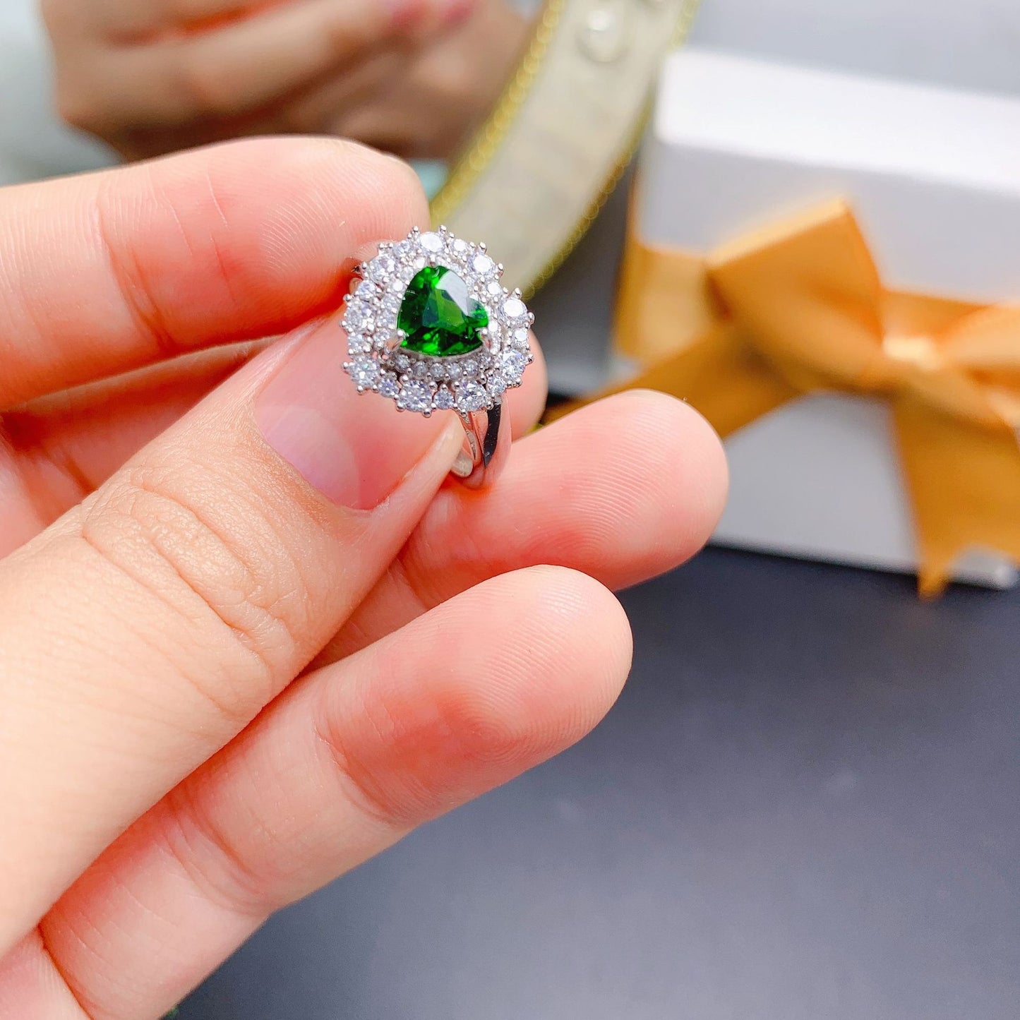 925 Silber Eingelegt Herzform Diopside Schmuckset