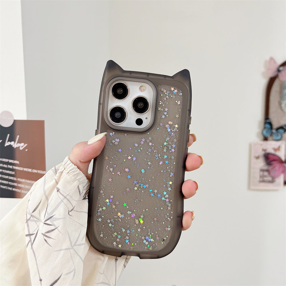iPhone 11-15 Modelle/ Neue dreidimensionale Katzenohren Epoxy Glitzer Schutzhülle