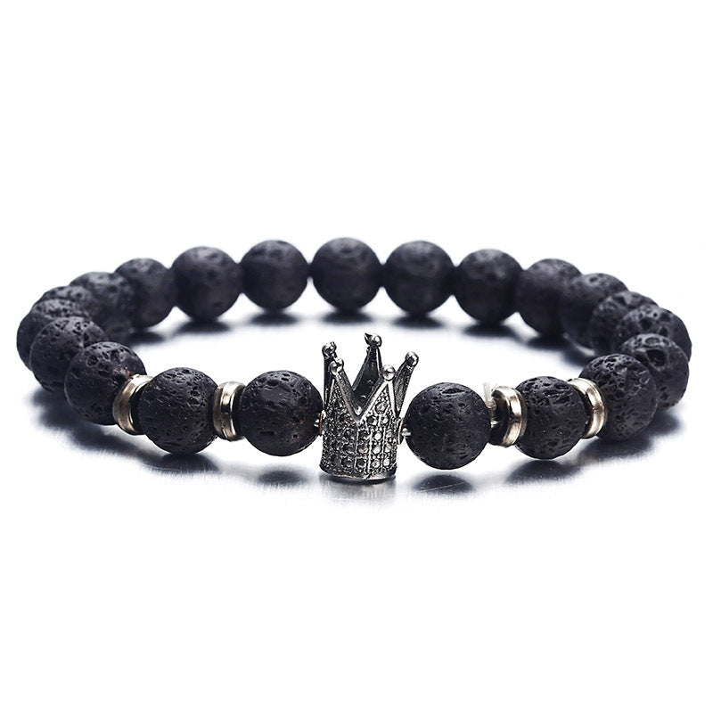 Mode Lava Naturstein Perlen Armband für Mann Kristall Krone Hand Armbänder Schmuck Herren