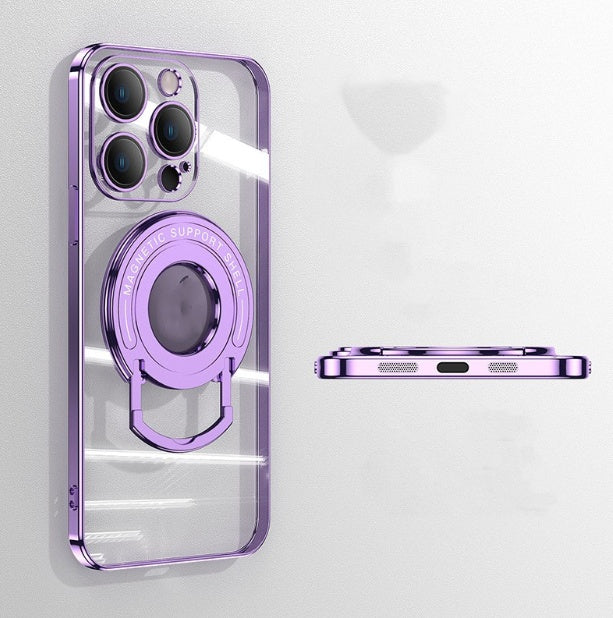 iPhone 11-15 Zugstange Magnetische Saug Galvanisieren Unsichtbare Halterung Transparent Soft Cover