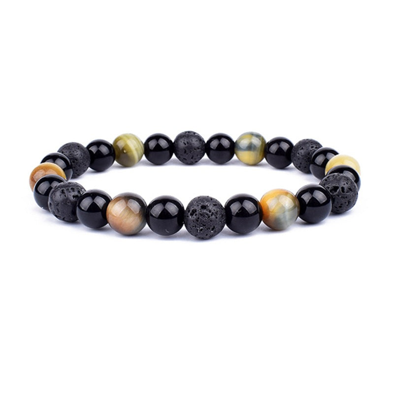 Perlen Schmuck Tigerauge mit Vulkanstein – Unisex Armband für Damen & Herren