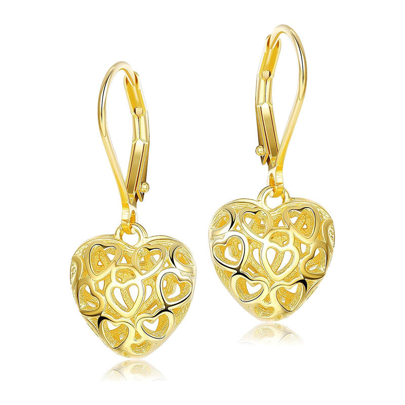 14K Gold Herzförmige Hohle Ohrringe für Damen