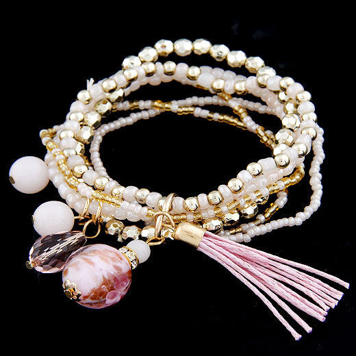 Reisperlen und Glasquasten Mehrschichtiges Stretch-Armband