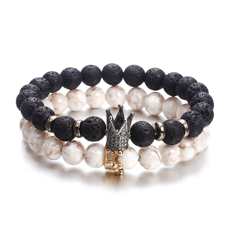 Mode Lava Naturstein Perlen Armband für Mann Kristall Krone Hand Armbänder Schmuck Herren