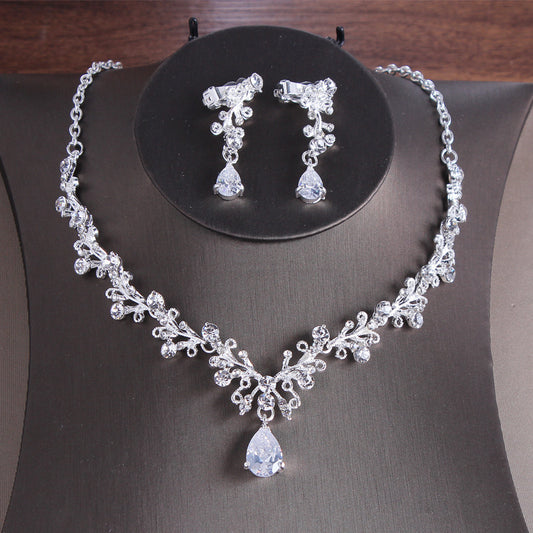 Koreanischer Stil Halskette und Ohrringe Suite Zirkon Ohrstecker Legierung Set Kette
