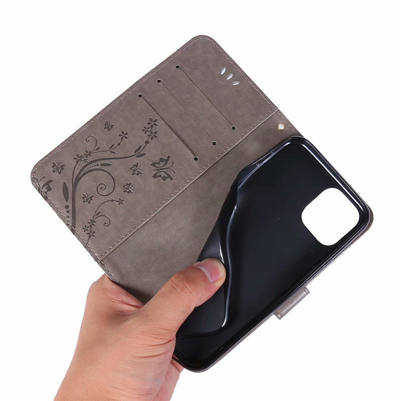 Schmetterling Geprägte Schutzhülle Ledertasche Flip Cover Smartphone-Hülle