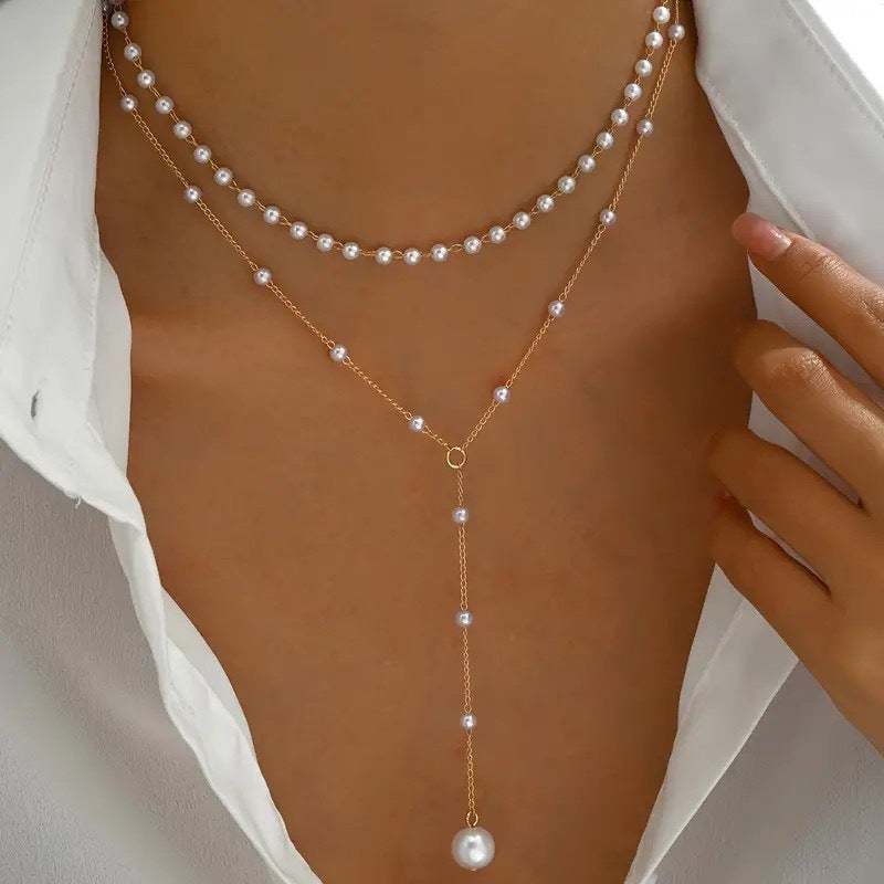 Doppelreihige Perlen Halskette – Elegante Twin Pearl Kette im European Style