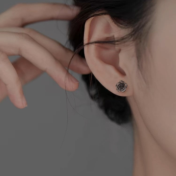 S999 Sterling Silber Dark Night Rose Ohrstecker