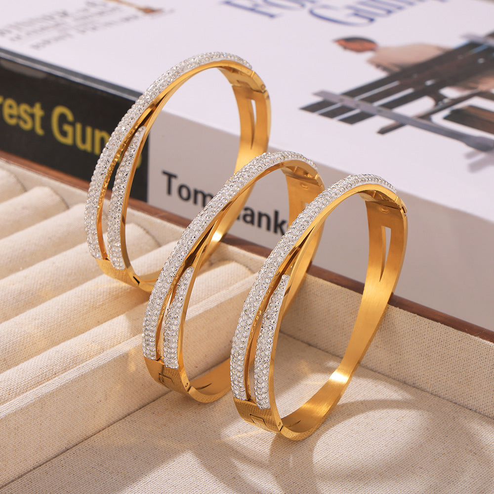 Doppelschicht-Doppel-Titan-Stahl-beschichtetes 18K-Echtgold-Inlay-Diamant-Armband
