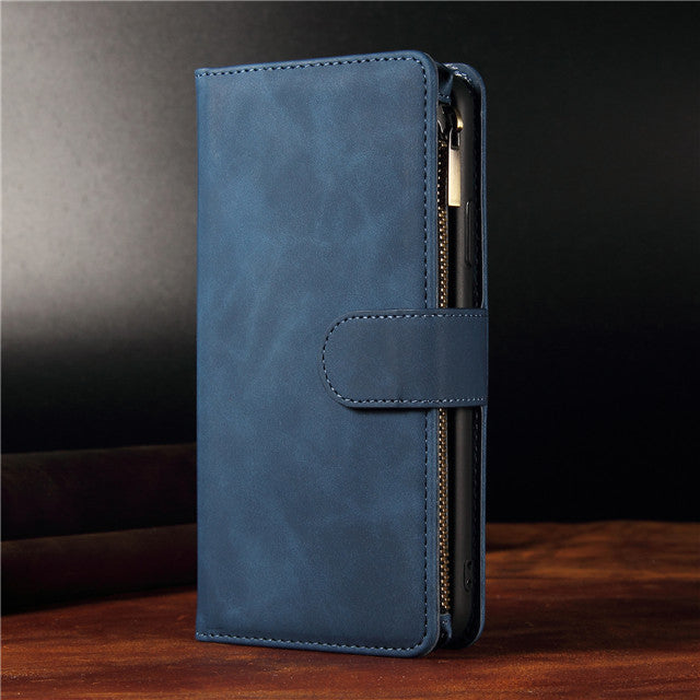 Multifunktionale Reißverschluss Handy Multi Kartefächer Brieftasche Leder