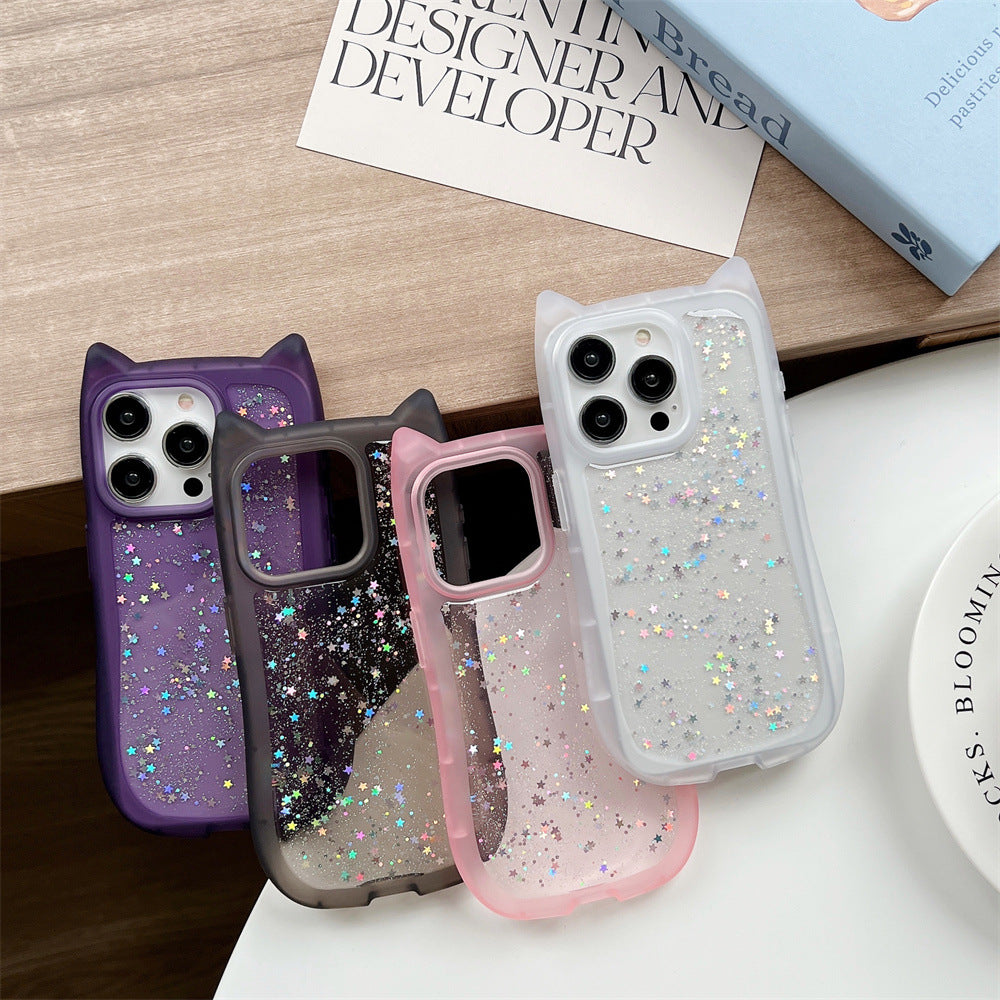 iPhone 11-15 Modelle/ Neue dreidimensionale Katzenohren Epoxy Glitzer Schutzhülle