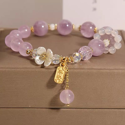 Ins Koreanischer Stil Lavendel Lila Chalcedon Kristall Einzelkreis Frauen Weiß Achat Blau Blumenarmband