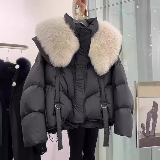 Gr. L-2XL / Winter Schwarz Baumwolle Gepolsterte Mantel