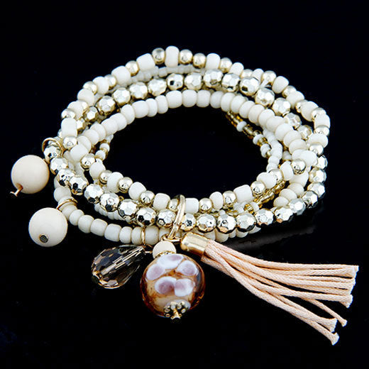 Reisperlen und Glasquasten Mehrschichtiges Stretch-Armband