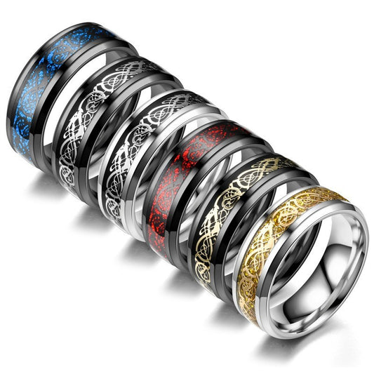 Drachenmuster Ringe Männer Edelstahl Ring Schmuck