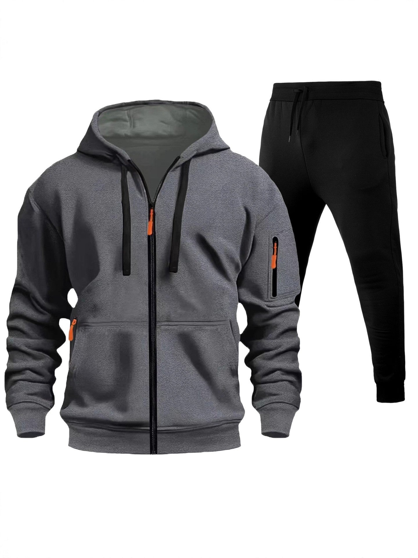 Herren Sport Hoodie Zip-Up Set mit Multi-Pocket – Warmes Freizeit Outfit mit Kapuze