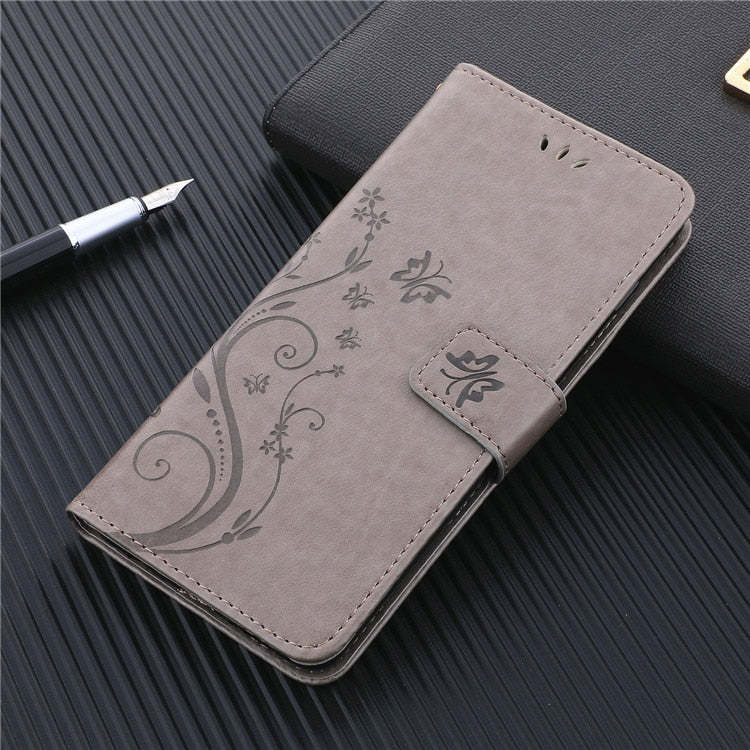 Schmetterling Geprägte Schutzhülle Ledertasche Flip Cover Smartphone-Hülle