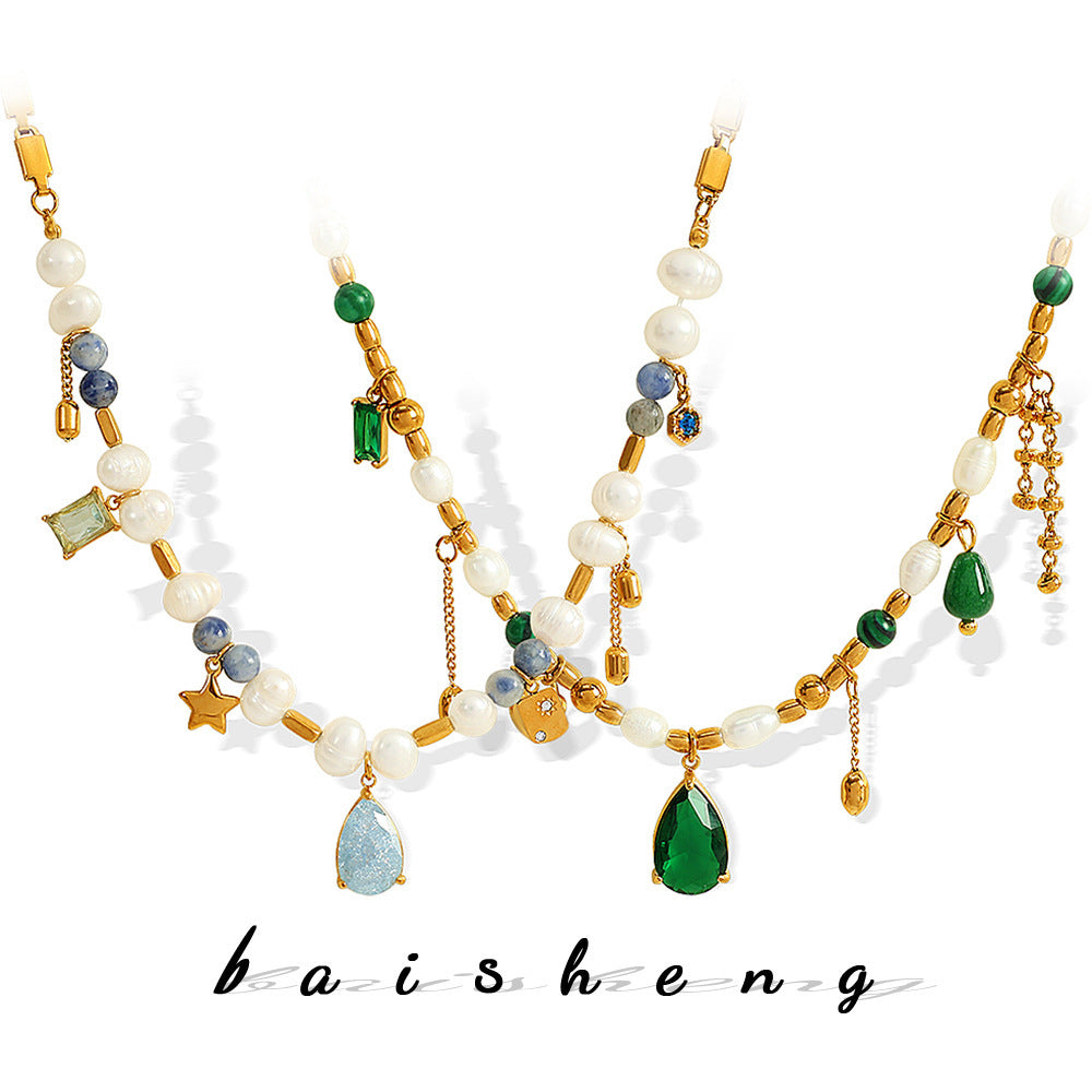 Französisch Stil Retro Erschwingliche Luxus High-grade Zirkon Naturstein Künstliche Perle Halskette