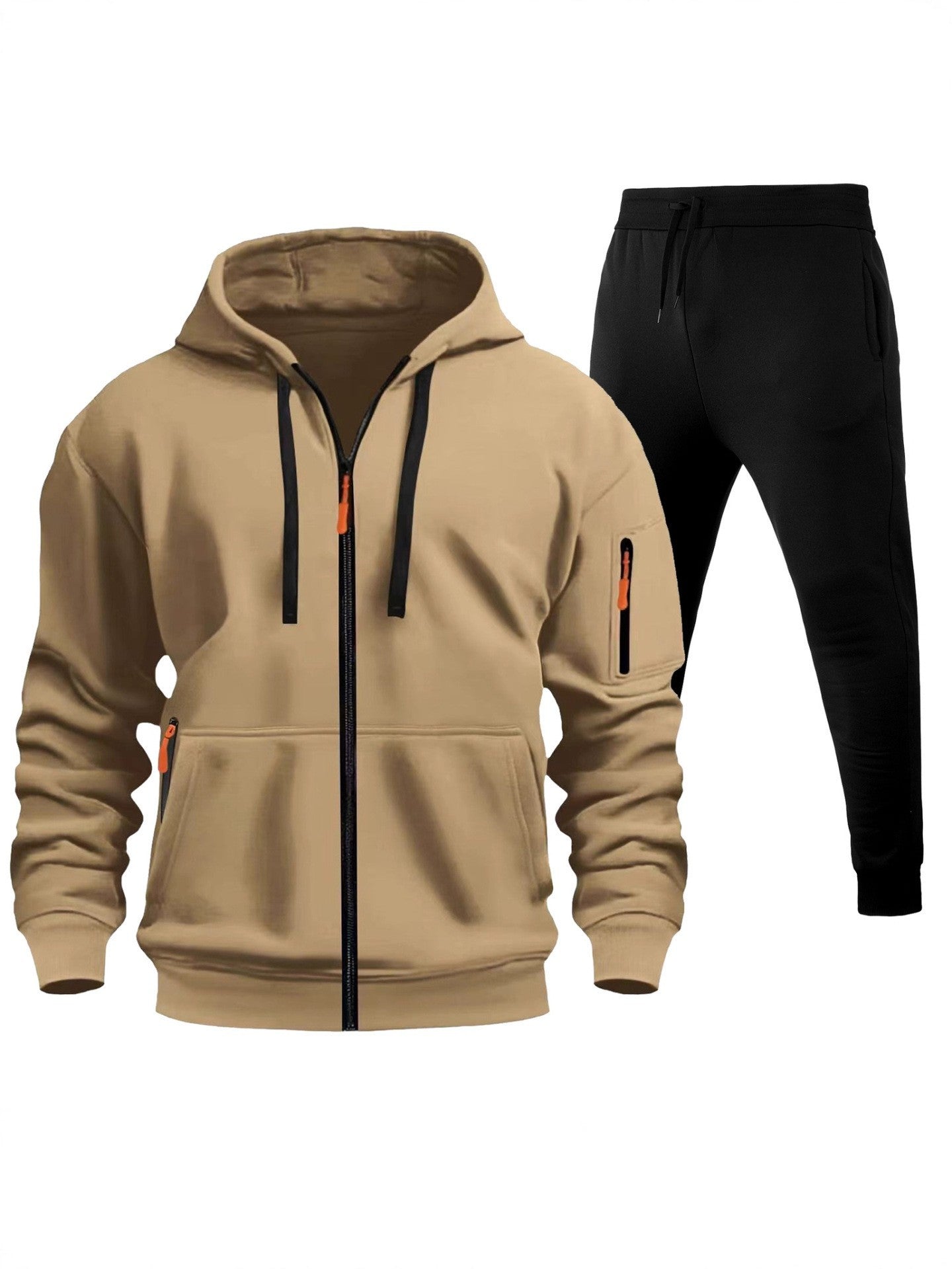 Herren Sport Hoodie Zip-Up Set mit Multi-Pocket – Warmes Freizeit Outfit mit Kapuze