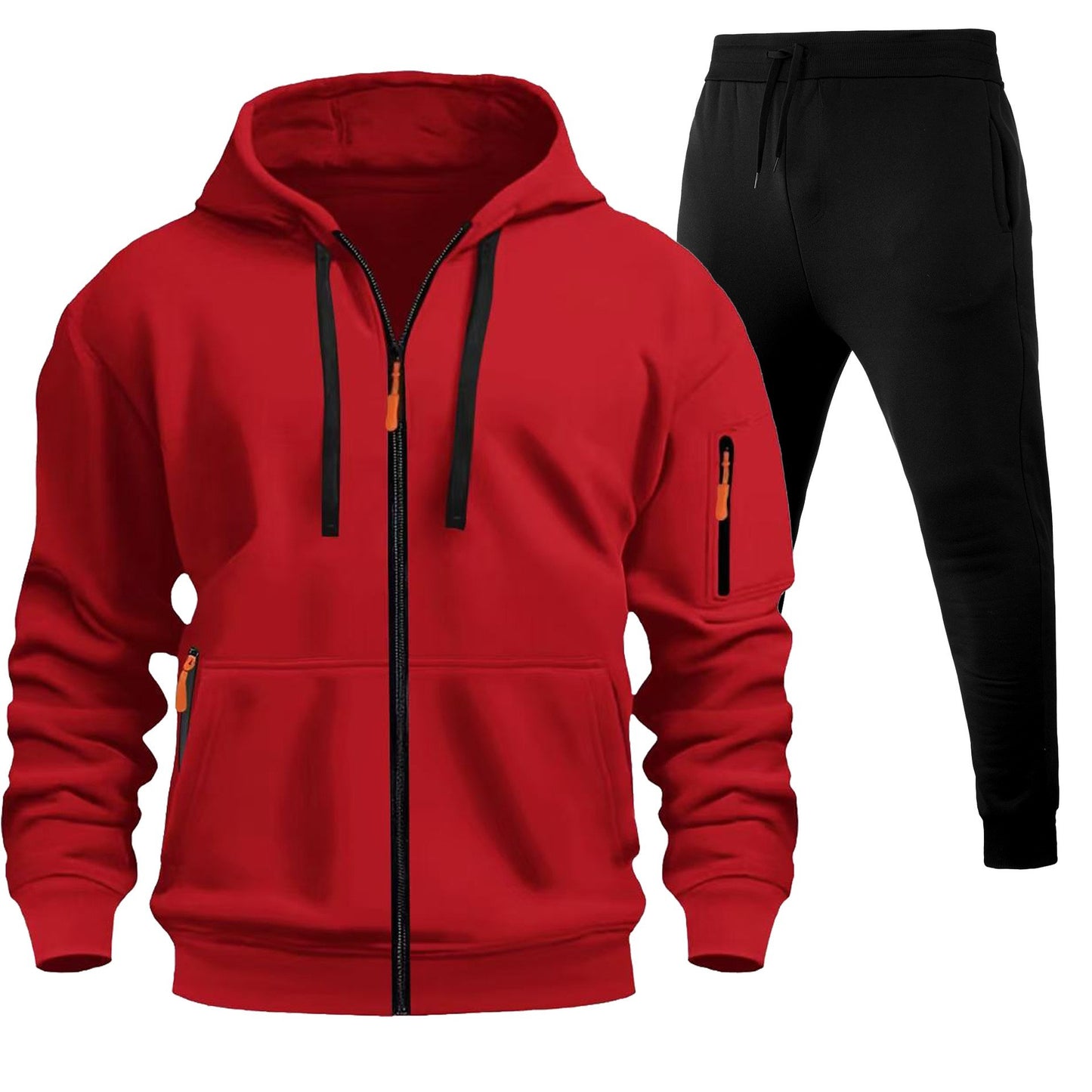 Herren Sport Hoodie Zip-Up Set mit Multi-Pocket – Warmes Freizeit Outfit mit Kapuze