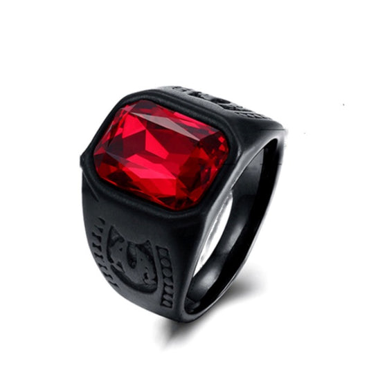 Vintage Roter Stein Schwarzer Ring Für Männer Punk Gothic Style Männlich Fingerschmuck