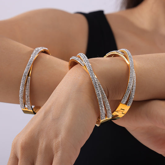 Doppelschicht-Doppel-Titan-Stahl-beschichtetes 18K-Echtgold-Inlay-Diamant-Armband