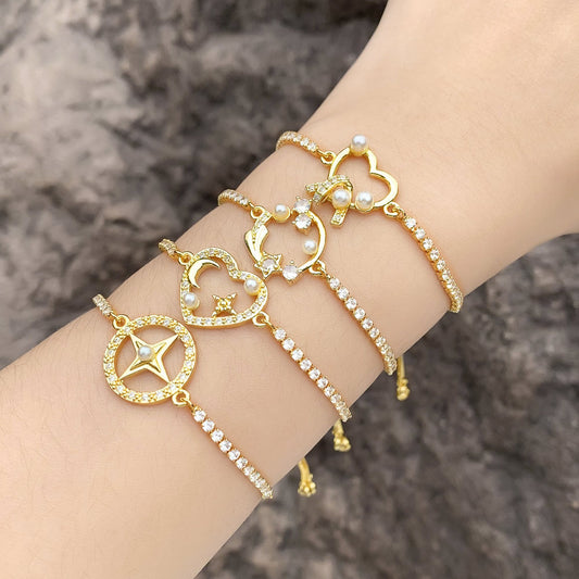 Geometrische Herzform Perle Zirkon Armband Einfach