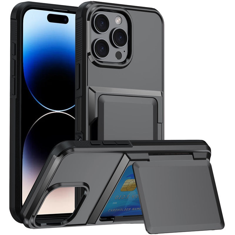 iPhone 13-16 Modelle/Einfarbig Einfache Schutzhülle mit Halterung Kartefach