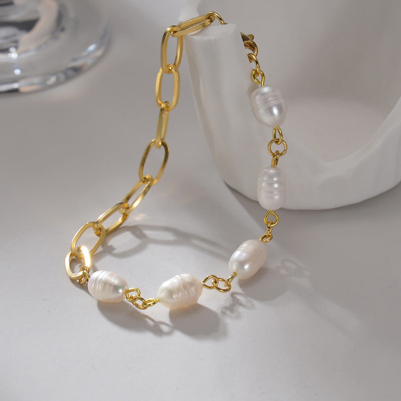 Damen 14K Gold Stitching Pearl Special-Interest Design Hochwertiges Armband