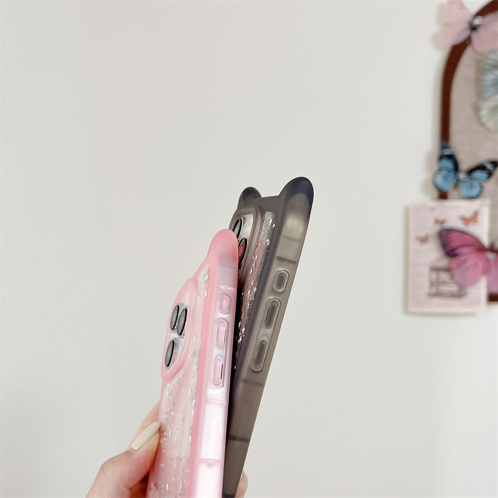 iPhone 11-15 Modelle/ Neue dreidimensionale Katzenohren Epoxy Glitzer Schutzhülle