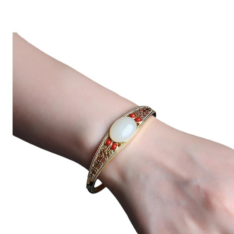 Mode Natürliche Hetian Sterling Silber Armband