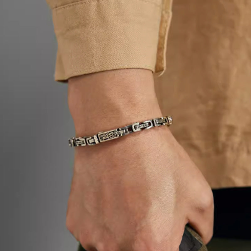 Armband aus 925er Sterlingsilber mit dem Sechs-Silben-Mantra – Schutz- und Glücksarmband