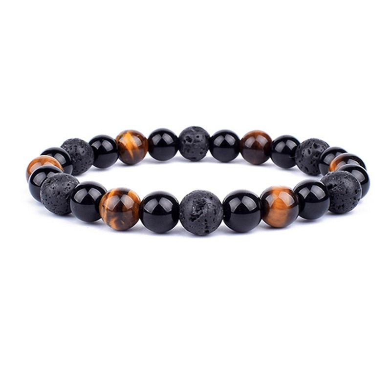 Perlen Schmuck Tigerauge mit Vulkanstein – Unisex Armband für Damen & Herren