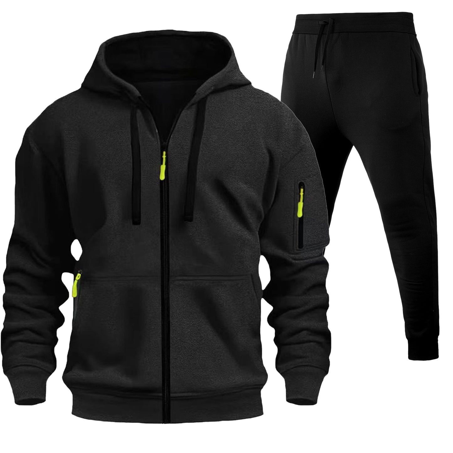 Herren Sport Hoodie Zip-Up Set mit Multi-Pocket – Warmes Freizeit Outfit mit Kapuze