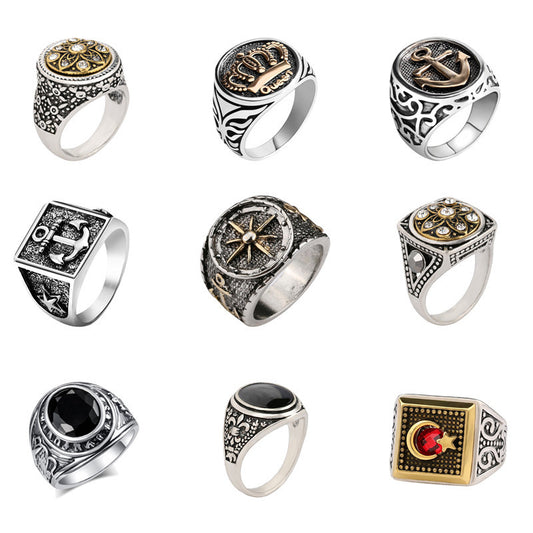 Neue Ankunft König Königin Krone Siegelring für Männer Frauen Vintage Silber Farbe Carving Stars Punk Party Schmuck Geschenke