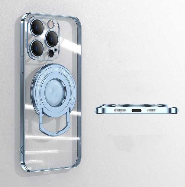 iPhone 11-15 Zugstange Magnetische Saug Galvanisieren Unsichtbare Halterung Transparent Soft Cover
