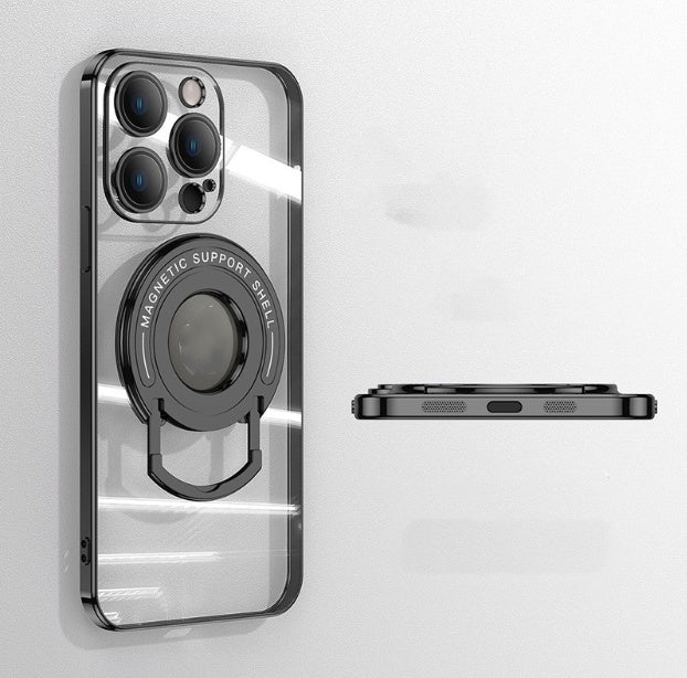 iPhone 11-15 Zugstange Magnetische Saug Galvanisieren Unsichtbare Halterung Transparent Soft Cover