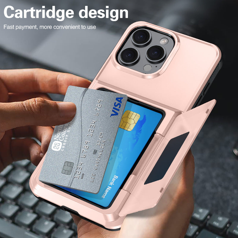 iPhone 13-16 Modelle/Einfarbig Einfache Schutzhülle mit Halterung Kartefach
