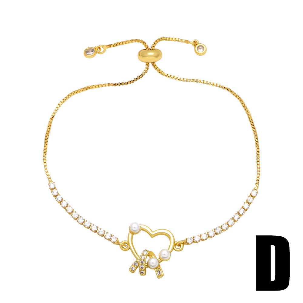 Geometrische Herzform Perle Zirkon Armband Einfach