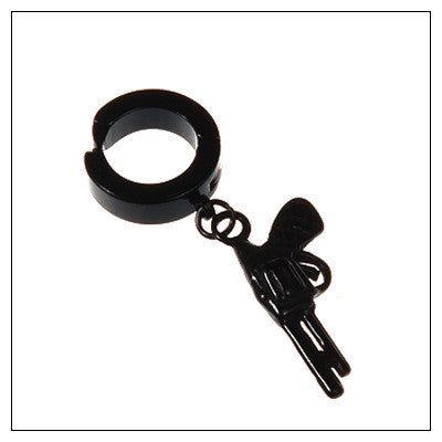 Schwarze Tassel-Ohrringe ohne Ohrloch mit Kreuz und Wolf für Damen & Herren