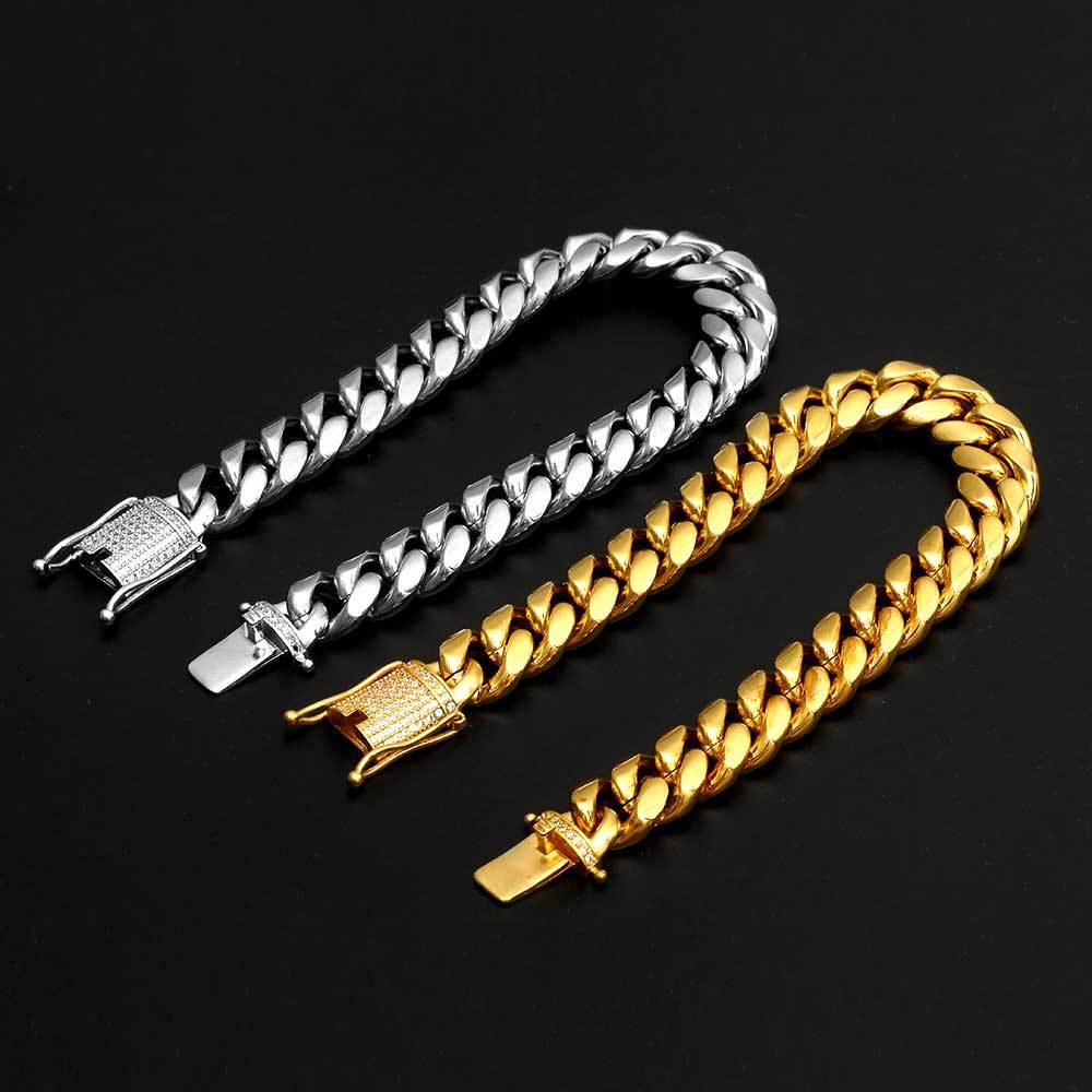 Diamant-Schnalle Edelstahl-Rundschleifen-Verschlüsselung Kubanisches Gliederkettenarmband