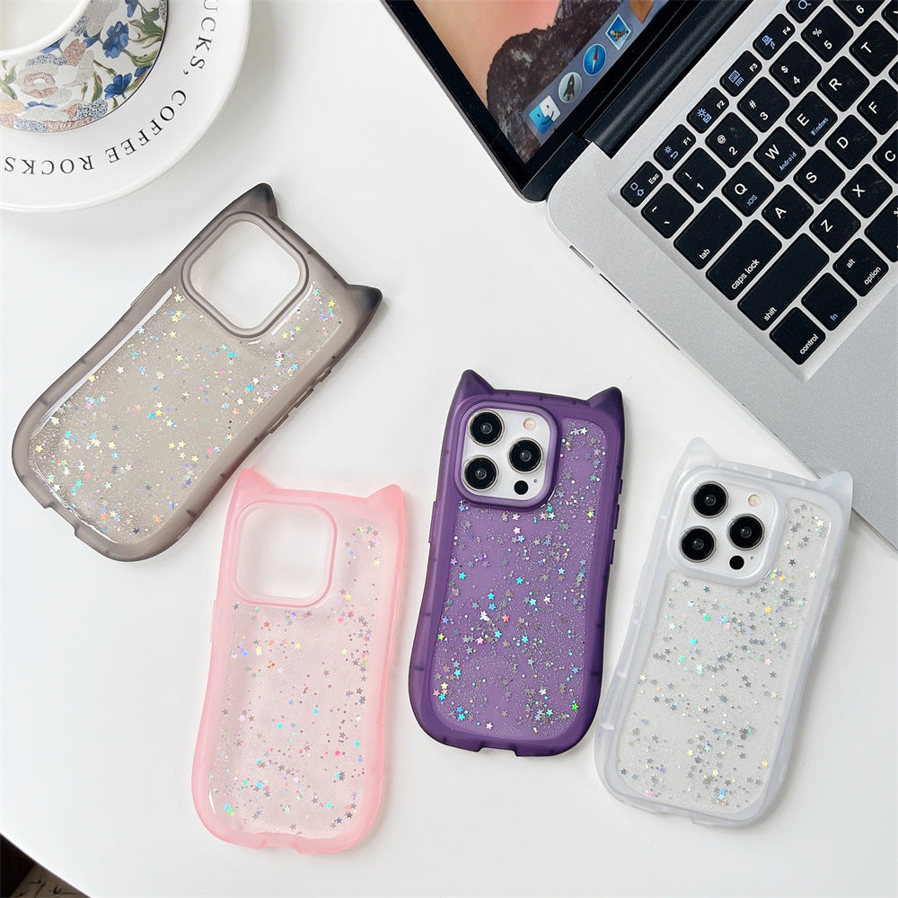 iPhone 11-15 Modelle/ Neue dreidimensionale Katzenohren Epoxy Glitzer Schutzhülle