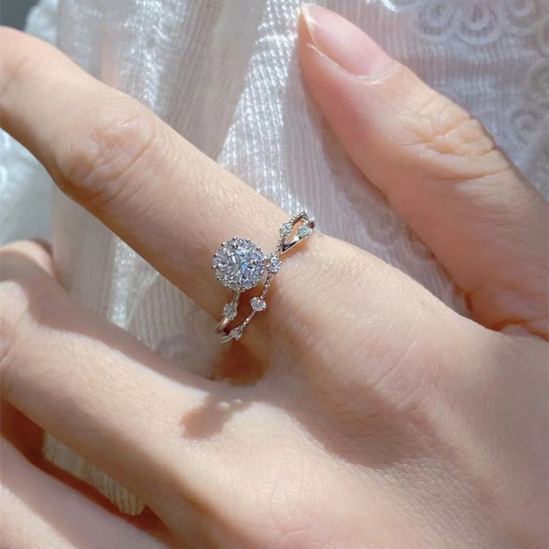 Moissanit-Ring für Damen aus Sterlingsilber mit Platinbeschichtung