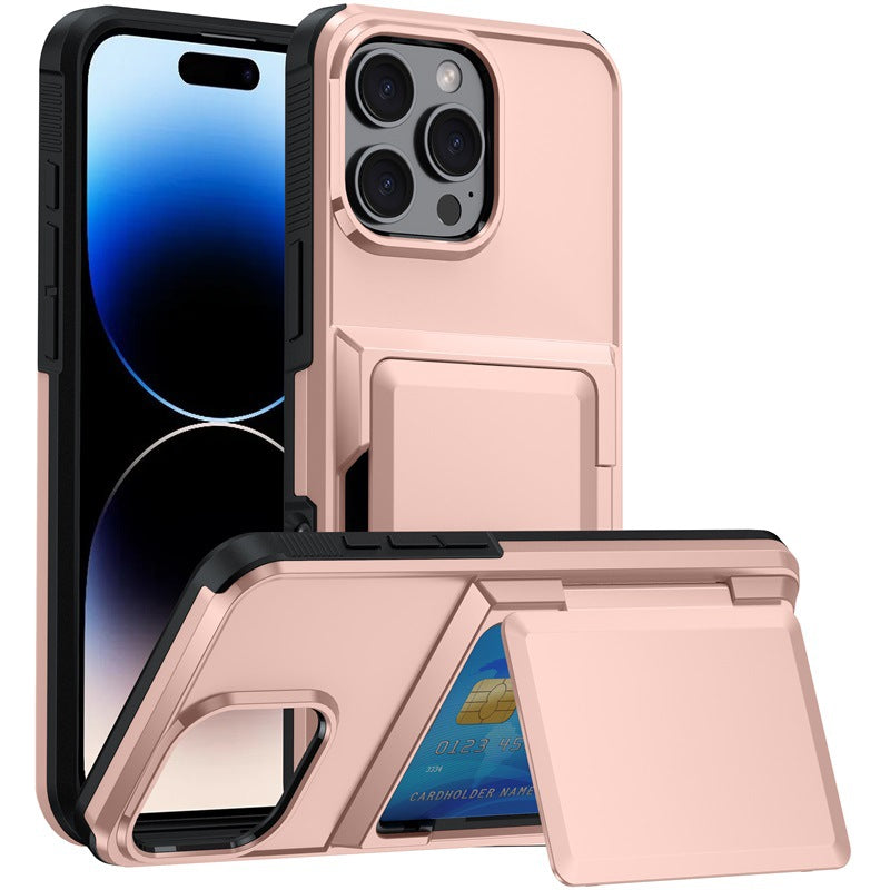 iPhone 13-16 Modelle/Einfarbig Einfache Schutzhülle mit Halterung Kartefach