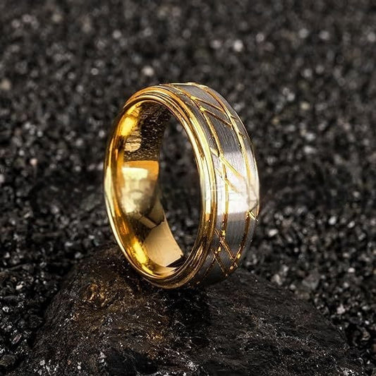 Herren Gelbgold 8mm Einfaches Design Polierte Twill Wolfram Ring