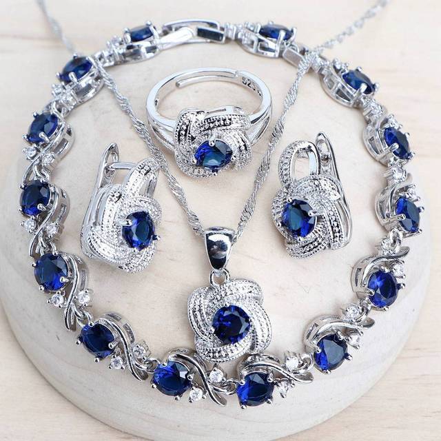 Blauer Zirkonia Schmuckset für Damen – 925er Sterlingsilber, ideal für Hochzeiten