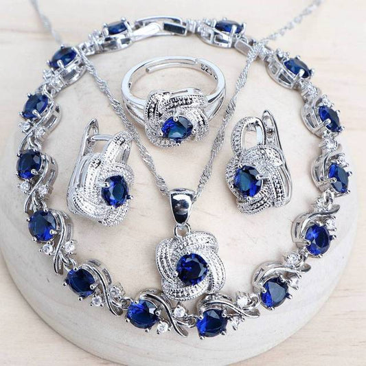 Blauer Zirkonia Schmuckset für Damen – 925er Sterlingsilber, ideal für Hochzeiten
