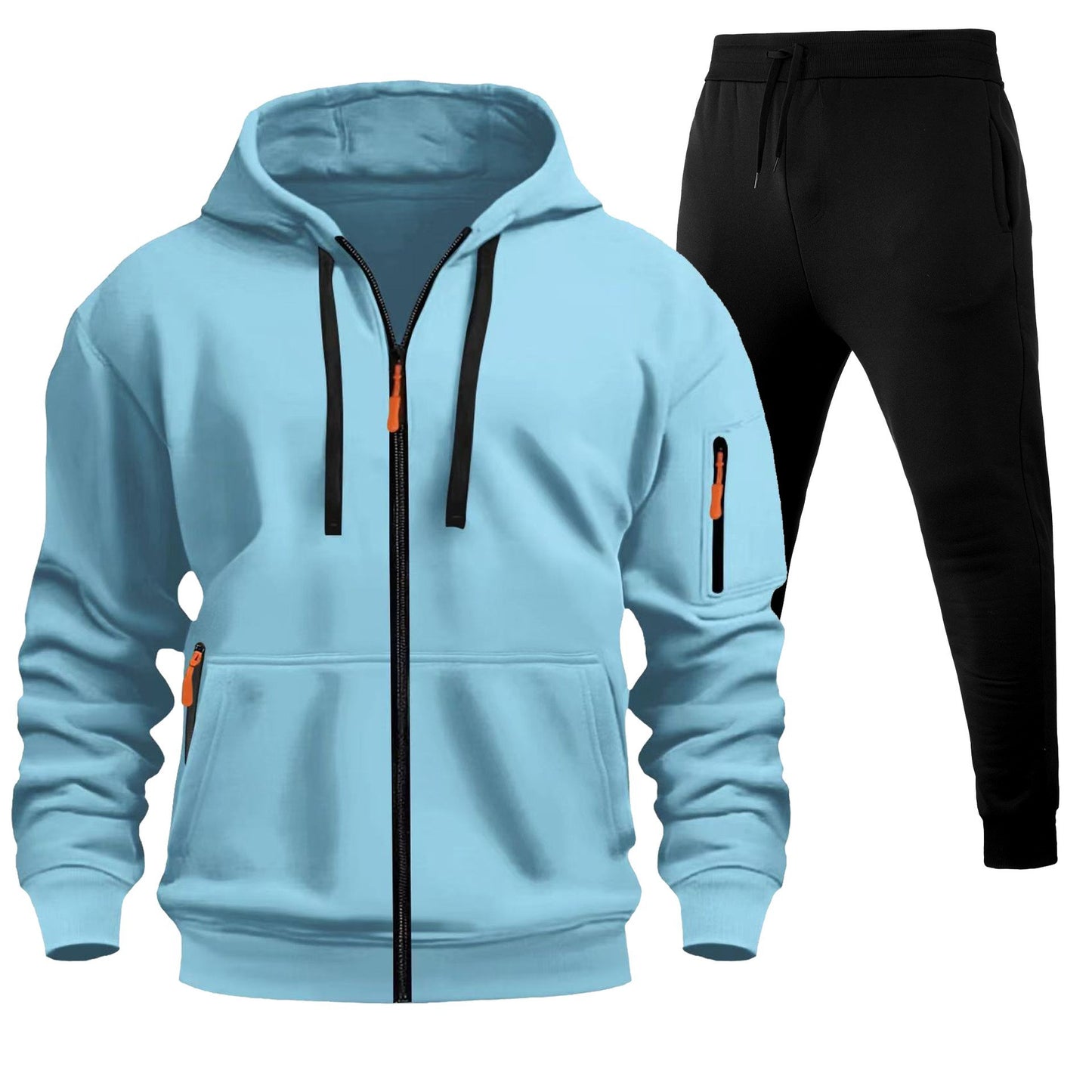 Herren Sport Hoodie Zip-Up Set mit Multi-Pocket – Warmes Freizeit Outfit mit Kapuze