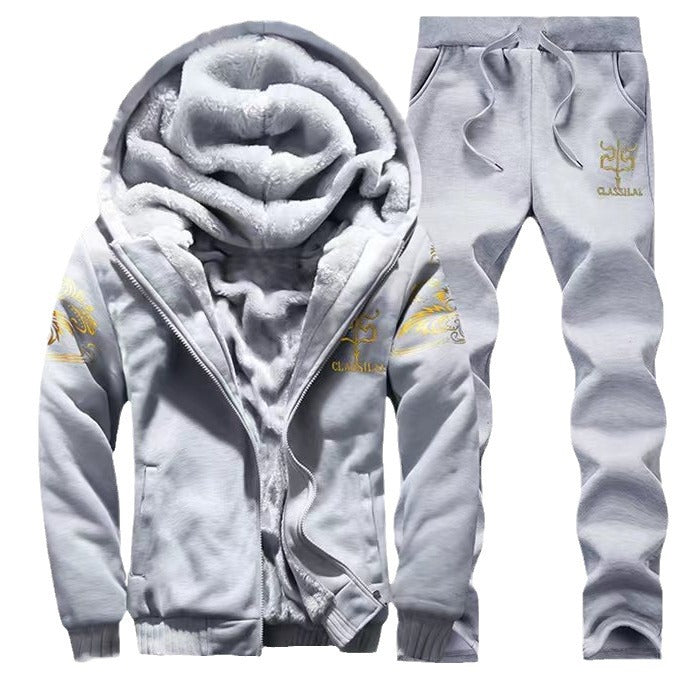 Plus-Size Gr. M- 6XL mit Fleece gefüttertes dickes, lässiges Sport-Zweiteiler-Set für Herren